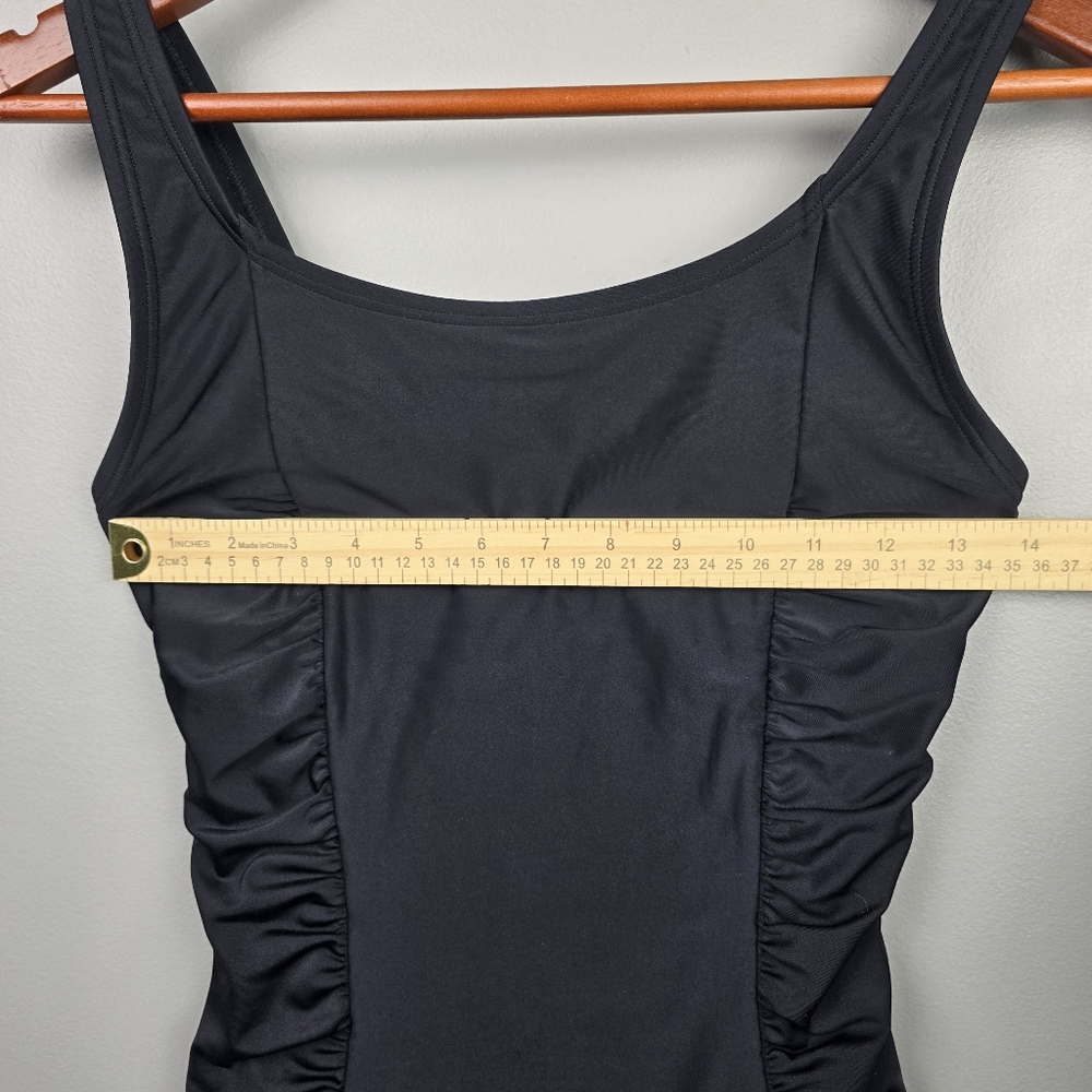 Speedo Tank One-Piece Swimsuit Shirred Side Panels Black Womens Size M Swimming - Picture 10 of 14